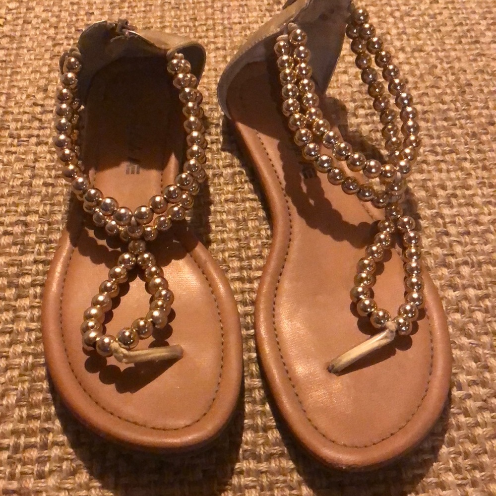 Gold beaded sandals from AE